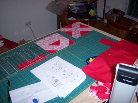 X and O Quilt 2014 layout and fabric choices