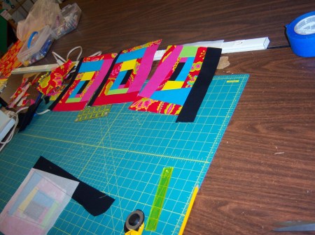 Judy Tucker's Iron Quilter Fall Challenge 2013 wonky block assembly