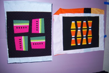 Design wall view of Modern Quilt Guild Season Challenge 2013